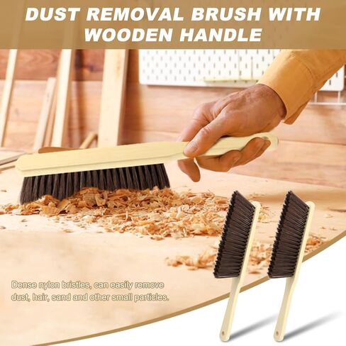 2 Pieces Hand Brushes for Cleaning Long Handle,Wooden Dust Brush Plastic Bristles,Soft Bristle Broom,Bench Brush Shop Brush,Rug Brush,Drafting Brush,Wood Dish Brush(Size:8.66x2.68 inches) in Kuwait