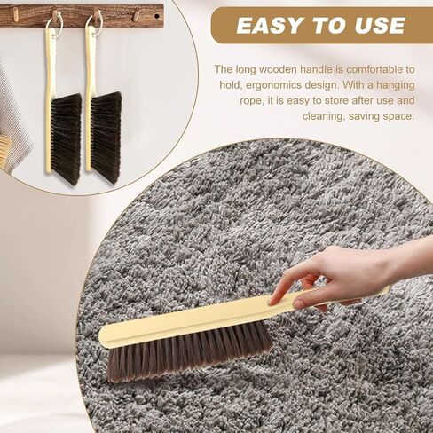 2 Pieces Hand Brushes for Cleaning Long Handle,Wooden Dust Brush Plastic Bristles,Soft Bristle Broom,Bench Brush Shop Brush,Rug Brush,Drafting Brush,Wood Dish Brush(Size:8.66x2.68 inches) in Kuwait