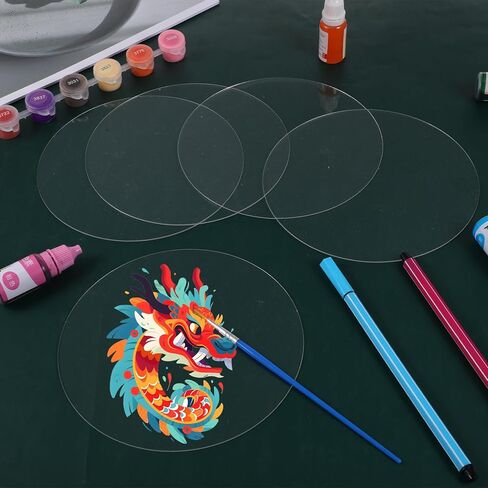 10 Pcs Clear Acrylic Circle Sheets 4 Inch Acrylic Circle Blanks Round Panel Transparent Disc Ornaments for Cake Holders Coasters Picture Frame Painting DIY Crafts in Saudi Arabia