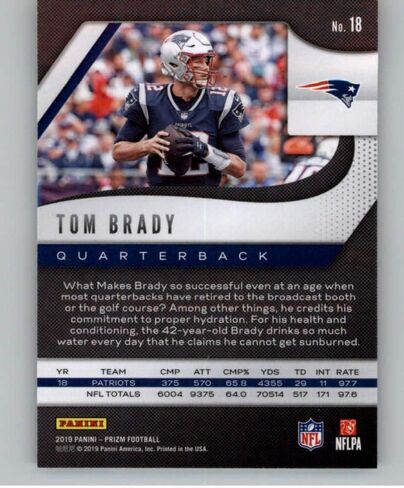 2019 Panini Prizm #18 Tom Brady New England Patriots NFL Football Trading Card in Saudi Arabia