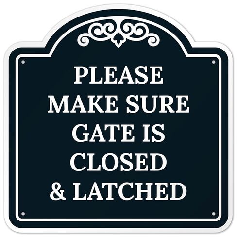 Please Make Sure Gate is Closed and Latched Black Background Sign, 8x8 Inches, ACM, Fade Resistant, Made in USA by Sigo Signs in Saudi Arabia