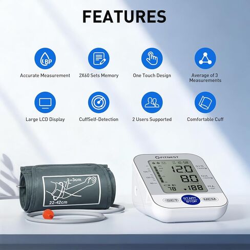 Blood Pressure Monitor, Upper Arm Blood Pressure Monitors for Home Use, Automatic Digital BP Machine, Adjustable Blood Pressure Cuff, High BP Monitor for 2 Users, Large LCD Display, Storage Bag in Saudi Arabia