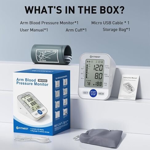 Blood Pressure Monitor, Upper Arm Blood Pressure Monitors for Home Use, Automatic Digital BP Machine, Adjustable Blood Pressure Cuff, High BP Monitor for 2 Users, Large LCD Display, Storage Bag in Saudi Arabia