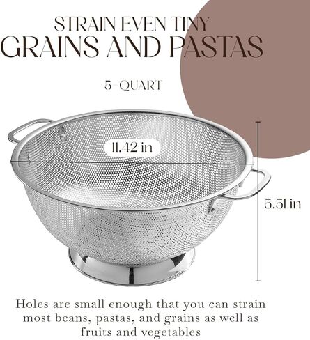 Bellemain Colander for Kitchen – 5 Qt Stainless Steel Strainer with Handle - 18/8 Pasta Strainer Bowl for Pasta, Spaghetti, Vegetables, Fruit, and Pot Draining - Stainless Steel Colander in Saudi Arabia