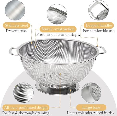 Bellemain Colander for Kitchen – 5 Qt Stainless Steel Strainer with Handle - 18/8 Pasta Strainer Bowl for Pasta, Spaghetti, Vegetables, Fruit, and Pot Draining - Stainless Steel Colander in Saudi Arabia