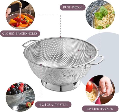 Bellemain Colander for Kitchen – 5 Qt Stainless Steel Strainer with Handle - 18/8 Pasta Strainer Bowl for Pasta, Spaghetti, Vegetables, Fruit, and Pot Draining - Stainless Steel Colander in Saudi Arabia