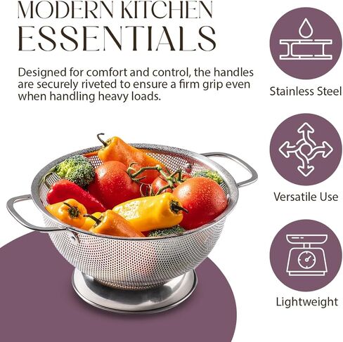 Bellemain Colander for Kitchen – 5 Qt Stainless Steel Strainer with Handle - 18/8 Pasta Strainer Bowl for Pasta, Spaghetti, Vegetables, Fruit, and Pot Draining - Stainless Steel Colander in Saudi Arabia