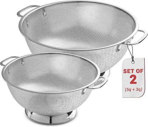 Bellemain Colander for Kitchen – 5 Qt Stainless Steel Strainer with Handle - 18/8 Pasta Strainer Bowl for Pasta, Spaghetti, Vegetables, Fruit, and Pot Draining - Stainless Steel Colander in Saudi Arabia