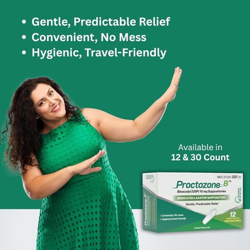 تحاميل Rising PROCTOZONE-B™ Bisacodyl 10 mg - تحميلة ملينة منشطة بدون وصفة طبية للإمساك العرضي - 12 قيراط in Kuwait