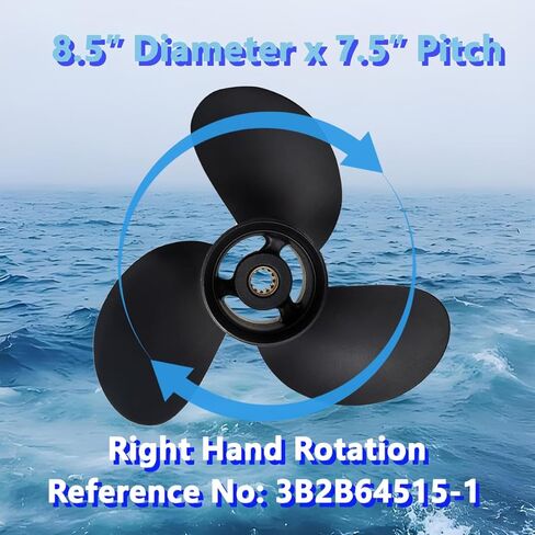 مروحة قارب خارجية من الألومنيوم مقاس 8.5 × 7.5 لمحركات Tohatsu & Mercury 8-9.9HP، 12 سنًا، 3B2B64515-1، متوافقة مع Tohatsu & Mercury 8HP 9.9HP، RH in Kuwait