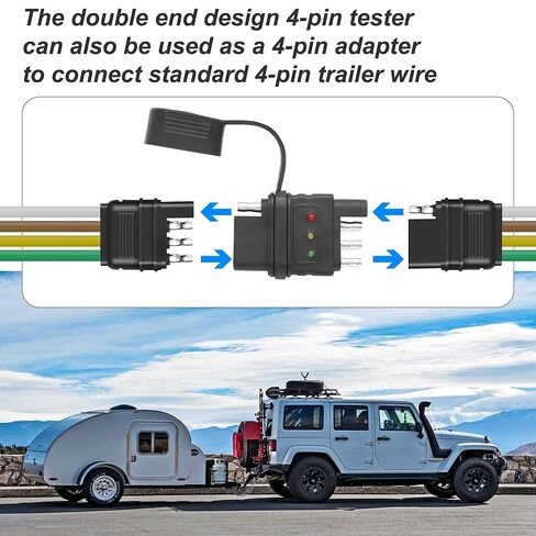 XMSJSIY 4 Way Flat Trailer Wiring Tester Connector 4 Pin Male and Female Trailer Light Tester Plug Adapter Double End Design with LED Bright Indicators -1 PCS in Saudi Arabia