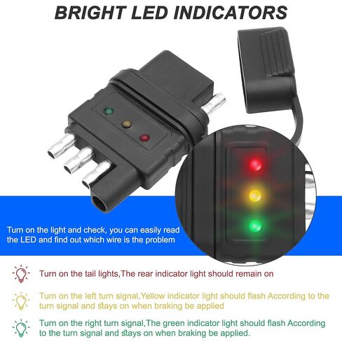 XMSJSIY 4 Way Flat Trailer Wiring Tester Connector 4 Pin Male and Female Trailer Light Tester Plug Adapter Double End Design with LED Bright Indicators -1 PCS in Saudi Arabia