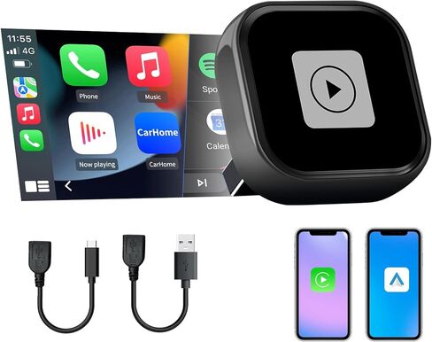 Mini 2-in-1 Wireless Carplay & Android Auto Adapter لـ IOS 10+ & Android 11+ ، Dongle Plugh & Play لمنفذ USB/Type-C يحولون سلكية إلى توصيل تلقائي/مصمم تلقائي/منخفض in Kuwait