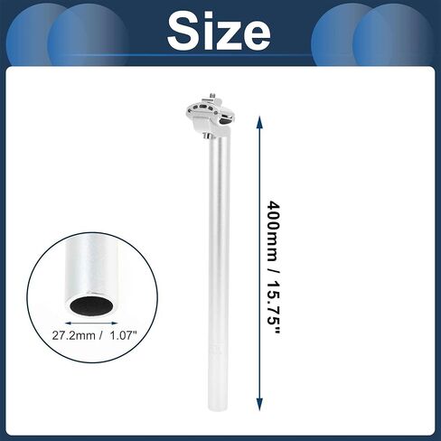 Bike Seat Posts 27.2x400mm Bike Saddle Post Seat Tube Aluminum Alloy Silver Tone Adjustable with Fixing Clip in Saudi Arabia