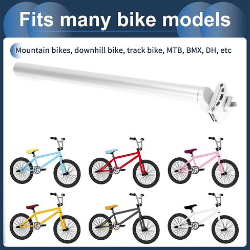 Bike Seat Posts 27.2x400mm Bike Saddle Post Seat Tube Aluminum Alloy Silver Tone Adjustable with Fixing Clip in Saudi Arabia