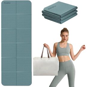 PAIDU Foldable Yoga Mat for Travel, 70"x24"x0.31" (8MM) TPE Double-Sided Non-Slip Pilates Mat with Carrying Bag for Yoga, Pilates, Fitness and Home/Outdoor Workouts in Kuwait