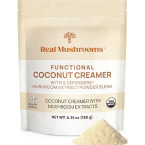 Real Mushrooms Functional Coconut Creamer with Reishi, Lucuma & Ceylon Cinnamon – Organic, Dairy-Free – Vegan Coffee Creamer for Smoothies & Drinks – 90 Servings Organic Cream Coconut Powder in Kuwait