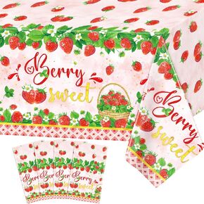 4 Pcs Strawberry Tablecloth Berry Sweet One Table Covers Strawberry Theme Party Table Cloth Strawberry Birthday Decorations Strawberry Baby Shower Supplies Berry First Birthday Decor 86 x 51 Inch in Kuwait