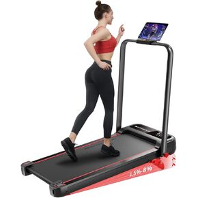 جهاز مشي RHYTHM FUN مزود بميل، وسادة مشي مع شريط مقبض، وسادة مشي بوزن 300 رطل مع تطبيق، أجهزة مشي محمولة قابلة للطي للمنزل/المكتب مع ضوضاء منخفضة in Kuwait