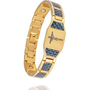 Magnetic Bracelet for Men, Christian Cross Jesus Stainless Steel Magnetic Therapy Bracelets, （Glod） in Kuwait