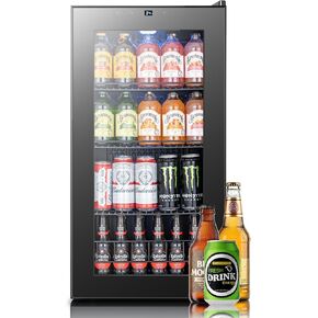Yeego Beverage Refrigerator, 130 Can Mini Fridge with Glass Door, Adjustable Shelves, Digital Temperature Control 34°F-54°F, Drink Cooler for Soda, Beer and Wine, Freestanding or Under Counter, Black in Kuwait