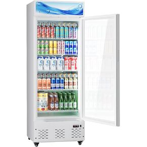 ثلاجة عرض بباب زجاجي تجاري مقاس 27 بوصة، سعة 15 قدم مكعب، وجسر مشروبات مبرد أبيض مع ضوء LED و5 أرفف لبار متجر المقهى in Kuwait