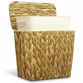Yatmung Wicker Trash Can Small Bathroom Trash Can with Lid - Boho Waste Basket for Bedroom, Living Room, Office - Natural Water Hyacinth - Narrow Garbage Can with Removable Liner in Kuwait