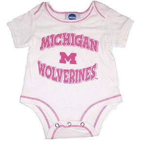 VF Michigan Wolverines Infant Baby One Piece Bodysuit Creeper - White & Pink in Kuwait