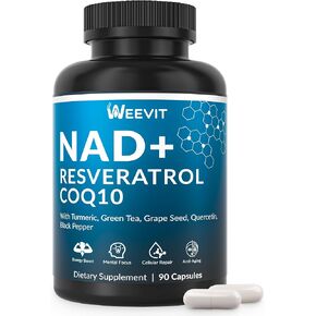 WEEVIT NAD+ Resveratrol Supplement with COQ10, Quercetin, Turmeric, NAD+ Supplement for Men and Women - Energy, Focus & Anti-Aging Support - Gluten Free, Non-GMO in Kuwait