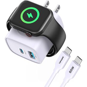 22W Charger for Apple Watch, 3-in-1 USB C Charger Block, Magnetic Wall Charger Travel Essentials for Apple Watch Series 10/9/8/7/6, for iWatch Ultra/SE, for iPhone/AirPods, 2 pcs, White in Kuwait