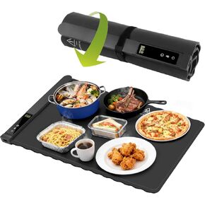 حصيرة تدفئة للطعام، سجادة تدفئة الطعام، صينية تدفئة كهربائية لحفلات البوفيهات والاستخدام اليومي المنزلي، تسخين سريع، سجادة تدفئة طعام محمولة قابلة للدوران، وظيفة موقوتة لعائلتك، رمادي 30x18 بوصة in Kuwait