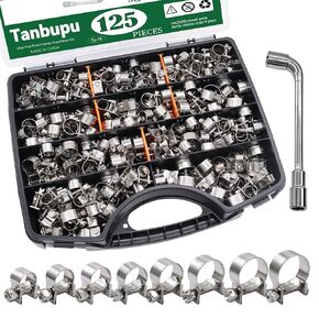 125PCS 304 Stainless Steel Hose Clamps Assortment Adjustable 9/32"-23/32" Dia (7-18mm) Heavy Duty Metal Small Hose Clamps for Radiator Plumbing, Automotive,Diesel Petrol Pipe,Fuel Line in Kuwait