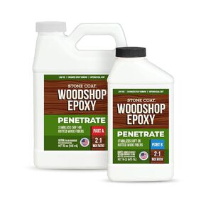 معطف الحجر Woodshop Epoxy Penetrate، مجموعة 1.5 باينت، إيبوكسي مخترق منخفض اللزوجة لتثبيت ألياف الخشب الناعمة أو المتعفنة، طبقة ختم فائقة لطاولات النهر، وألواح الحواف الحية in Kuwait