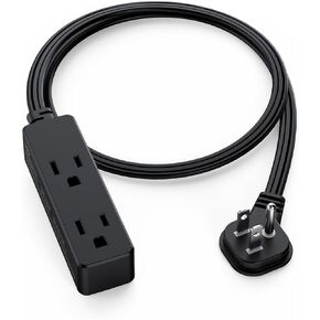 سلك تمديد مسطح مع 3 منافذ - 6 أقدام أبيض منخفض الشكل داخلي 3 شوكات قطاع طاقة مؤرض للمنزل والمكتب والسفر - 16/3 AWG، 13A/1625W in Kuwait