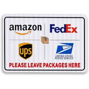 علامة تسليم الطرود، يرجى ترك الطرود هنا علامة للاستخدام الخارجي مقاس 8 × 12 بوصة، صفائح عاكسة من الدرجة الهندسية سميكة خالية من الصدأ "يرجى ترك الطرود هنا" للشرفة/الباب الأمامي in Kuwait