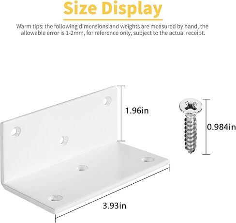 8 قطع حديد 4 بوصة L دعامة زاوية يمنى مع مسامير، 4 بوصة × 2 بوصة × 2 بوصة دعامة معدنية مشتركة 90 درجة زاوية لخزانة أثاث رف الكتب الخشبية، سمك 3 مم دعامات بيضاء شديدة التحمل in Kuwait