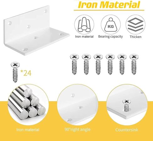 8 قطع حديد 4 بوصة L دعامة زاوية يمنى مع مسامير، 4 بوصة × 2 بوصة × 2 بوصة دعامة معدنية مشتركة 90 درجة زاوية لخزانة أثاث رف الكتب الخشبية، سمك 3 مم دعامات بيضاء شديدة التحمل in Kuwait