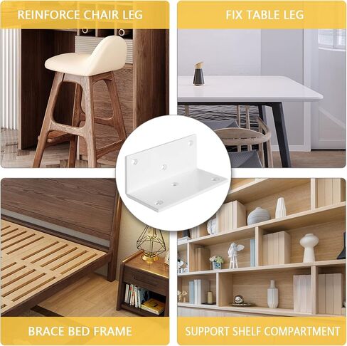 8 قطع حديد 4 بوصة L دعامة زاوية يمنى مع مسامير، 4 بوصة × 2 بوصة × 2 بوصة دعامة معدنية مشتركة 90 درجة زاوية لخزانة أثاث رف الكتب الخشبية، سمك 3 مم دعامات بيضاء شديدة التحمل in Kuwait