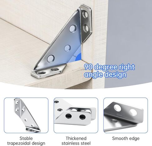 12 مجموعة/92 قطعة مقاسين L دعامات زاوية للأجهزة الخشبية دعامة زاوية شديدة التحمل عالمية من الفولاذ المقاوم للصدأ مع مسامير لطاولات الأثاث والكراسي ودرج الخزانة YY031 in Kuwait