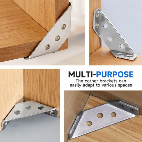 12 مجموعة/92 قطعة مقاسين L دعامات زاوية للأجهزة الخشبية دعامة زاوية شديدة التحمل عالمية من الفولاذ المقاوم للصدأ مع مسامير لطاولات الأثاث والكراسي ودرج الخزانة YY031 in Kuwait