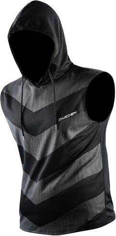 سترة رياضية بغطاء للرأس بدون أكمام للرجال - بوليستر سريع الجفاف وجيد التهوية مع غطاء رأس برباط، ماص للرطوبة in Kuwait