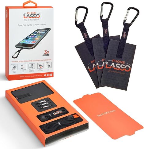 Phone Lasso® 2-Pack-حبل الهاتف الخليوي مع أشرطة قابلة للتعديل والمعصم وتصحيحات الهاتف العالمية 2-متوافقة مع معظم الهواتف الذكية (أسود) in Kuwait