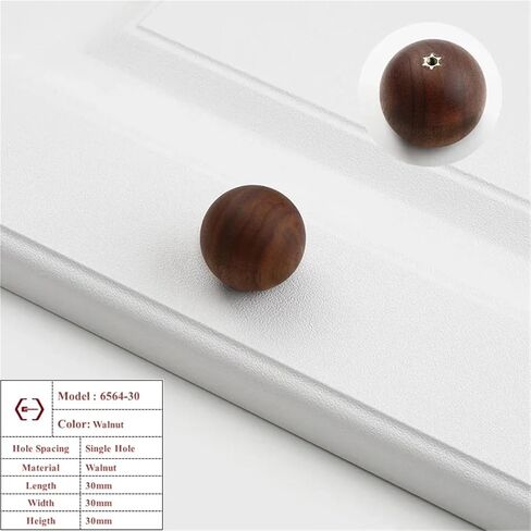 Round Walnut Wood Kitchen Cabinet Door Handle Decor Ball Furniture Hardware Pulls 1Pcs(Walnut 30mm) in Saudi Arabia