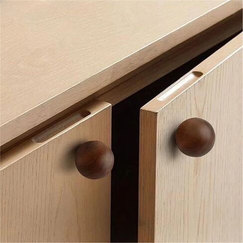 Round Walnut Wood Kitchen Cabinet Door Handle Decor Ball Furniture Hardware Pulls 1Pcs(Walnut 30mm) in Saudi Arabia