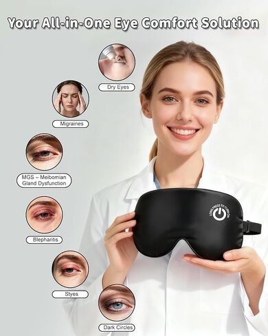 Heated Eye Mask FSA- HSA Eligible Cordless Pure Mulberry Silk Eye Mask for Dry Eyes Relief with 3 Adjustable Heat Settings,1500mAh Rechargeable & Washable Eye Cover for Travel Sleep Therapy in Saudi Arabia
