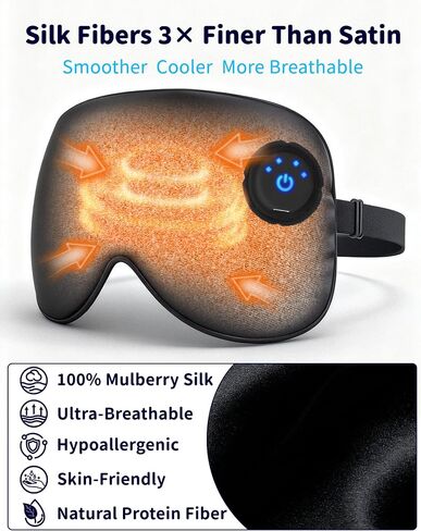 Heated Eye Mask FSA- HSA Eligible Cordless Pure Mulberry Silk Eye Mask for Dry Eyes Relief with 3 Adjustable Heat Settings,1500mAh Rechargeable & Washable Eye Cover for Travel Sleep Therapy in Saudi Arabia