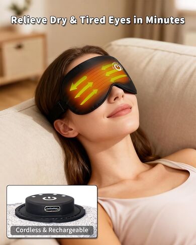 Heated Eye Mask FSA- HSA Eligible Cordless Pure Mulberry Silk Eye Mask for Dry Eyes Relief with 3 Adjustable Heat Settings,1500mAh Rechargeable & Washable Eye Cover for Travel Sleep Therapy in Saudi Arabia