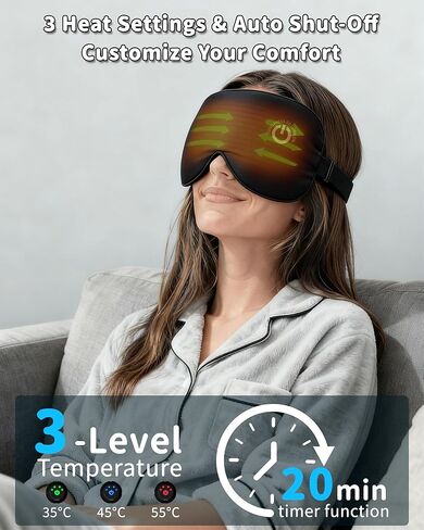 Heated Eye Mask FSA- HSA Eligible Cordless Pure Mulberry Silk Eye Mask for Dry Eyes Relief with 3 Adjustable Heat Settings,1500mAh Rechargeable & Washable Eye Cover for Travel Sleep Therapy in Saudi Arabia