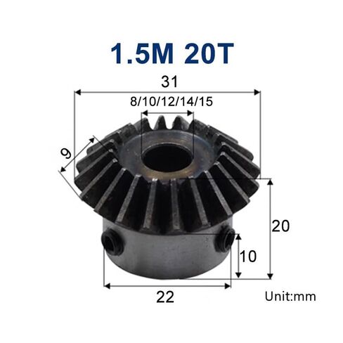1pc Bevel Gear 1.5 Modulus 20Teeth with Inner Hole 15/16mm 8mm 10mm 12mm 14mm 90 Degree Drive Commutation Steel Gears with Screw(14mm,10pcs 1.5M 20 Teeth) in Saudi Arabia