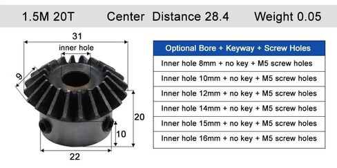 1pc Bevel Gear 1.5 Modulus 20Teeth with Inner Hole 15/16mm 8mm 10mm 12mm 14mm 90 Degree Drive Commutation Steel Gears with Screw(14mm,10pcs 1.5M 20 Teeth) in Saudi Arabia